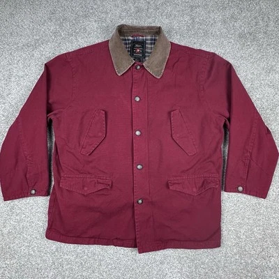American Eagle Canvas Jacket Mens Large Maroon Chore Barn Coat Blanket Lined - Image 1 of 4