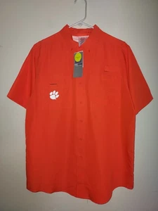 Clemson Men's Fishing Shirt Medium Short Sleeve Vented UPF 50 ProEdge Orange - Picture 1 of 9