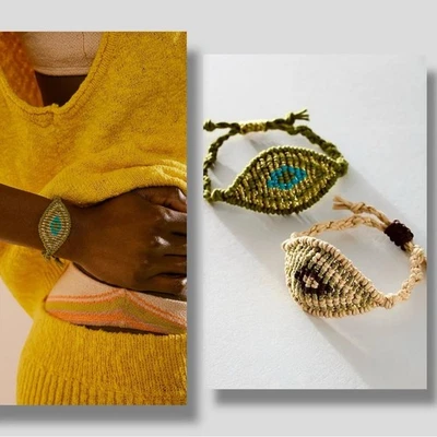 Pulsera Trenzada Free People Camp Oro Verde Nueva Con Etiquetas Macramé Playa Bohemio Hippie Foto 1 de 4