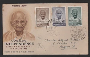 👍 INDIA 1948 GANDHI 1ST ANNIV. OF INDEPENDENCE FIRST DAY COVER - Picture 1 of 2