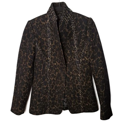 Blazer chaqueta de lana trenzada con estampado animal marrón negro de Elie Tahari para mujer talla 6 Foto 1 de 4