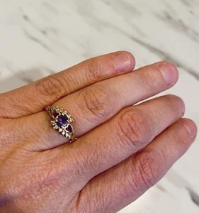 14K Gold Vintage Tanzanite Diamond Ring, Size 5 - Picture 1 of 4