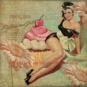 Sweet Thing - Retro Kitsch Pin-Up with Cupcake 8x8 Fabric Block - Great 4 Crafts - Picture 1 of 1