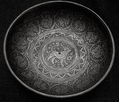 Antiguo cuenco grabado a mano genuino persa de Oriente Medio "SAFAVID / QAJAR" 2 lados Foto 1 de 4