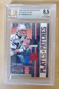 2006 Donruss piastre e patch Tom Brady doppia patch 56/100 Beckett 8,5 quasi nuove-Mt+ - Foto 1 di 2