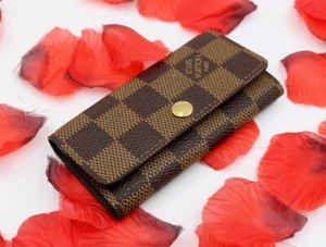 Authentic Louis Vuitton TH1013 Damier Canvas Leather Tri-Fold 4 Key Holder Case - Picture 1 of 10