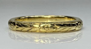 Anello antico Art Decò oro giallo 18 kt fiore fede nuziale misura 6,5 3,6 g 2,5 mm - Foto 1 di 6