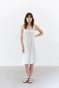 Vintage Cotton Ruffle Dress Antique Eyelet Summer Slip Nightgown Sleepwear Gift - Picture 1 of 10