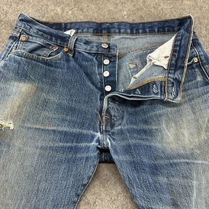 Pantalones de mezclilla Levis 501 para hombre 34x34 azul pierna recta calce regular lavado medio desgastados - Imagen 1 de 18