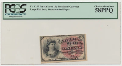 Fr-1257 $0.10 Fourth Issue Fractional Currency - 10 Cent - PCGS Choice 58PPQ - Image 1 of 4