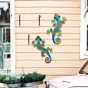 2Pcs Metal Gecko Wall Decor Lizard Garden Art Color Hanging Glass Sculpture f... - Picture 1 of 12