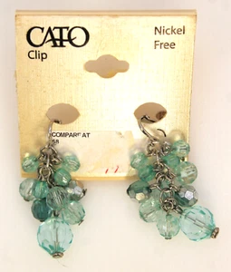 Cato Clip On Ohrringe Drop Dangle Hellgrün Silber Ton Perle - Bild 1 von 3