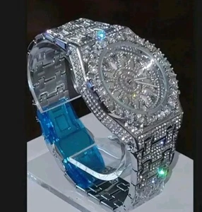 Men's Luxury Fully Covered Extra Shiny Simulated Diamond  Arabic Numeral  Watch - Picture 1 of 18