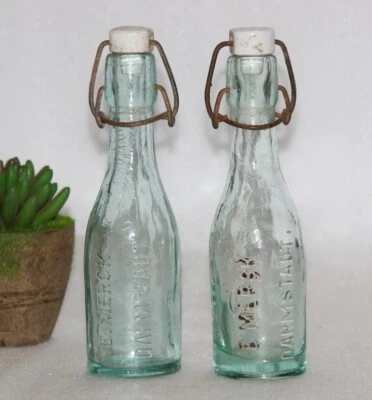 Botella de vidrio blanco vintage marca E.MERCK DARMSTADT original antigua 2 piezas 14127 Foto 1 de 4