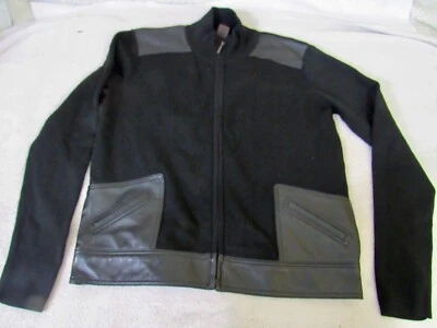 Bandolino Sz P/M Women's Black 53% Silk Full Zip SWEATER Faux Leather - Image 1 of 4