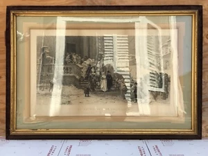 Large Antique Original 1880 Chirico Engraving Print UN MATRIMONIO IN BASILICATA - Picture 1 of 11