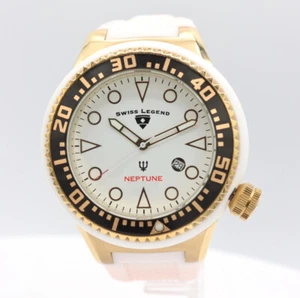 53mm Swiss Legend Neptune White Men's Quartz Wristwatch Swiss Stainless Steel - Picture 1 of 5