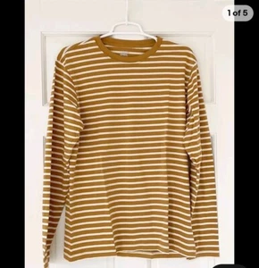NWT LANDS’ END size M/TGolden Brown and White longsleeve Supima Tee cotton - Picture 1 of 4