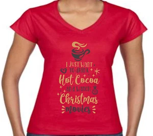 Ladies Christmas Tshirt Hot Cocoa Movies Sweatshirt Jumper Hoody Xmas - Picture 1 of 1