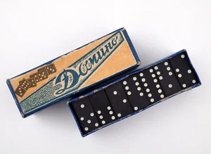1959 Sowjetisch Russische Holz DOMINOES mit Box Brettspiel Echtholz - Bild 1 von 5