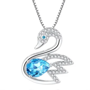 Natural Blue Topaz Sterling Silver Swan Pendant Necklace Gifts For Her - Picture 1 of 7