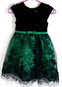 JONA MICHELLE LITTLE GIRLS Green and Black Sparkle LACE FANCY HOLIDAY DRESS SZ 5 - Picture 1 of 7