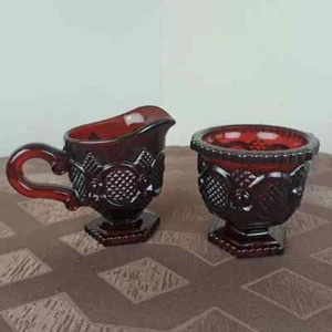 Vintage Avon Ruby Red 1876 Cape Cod Collection Creamer 4in. & Sugar Bowl 3in. - Picture 1 of 5