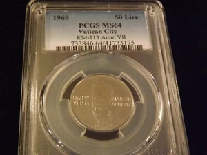 1969 50 Lire VATICAN CITY PCGS MS 64 - Picture 1 of 2