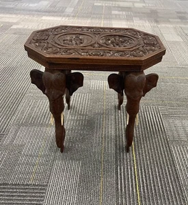 Vintage Early 20th Century Burmese Anglo Indian Carved Elephant Table - Picture 1 of 5