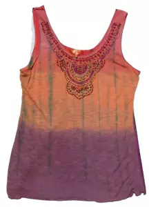 Camiseta sin mangas HALE BOB Cabana para mujer talla L tie dye seda charmeuse rayón con cuentas - Imagen 1 de 5