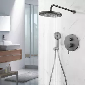 Gun Metal Unterputz 10" Dusche Wasserhahn Kopf Eingebettet Ventil Box Duschset - Bild 1 von 9