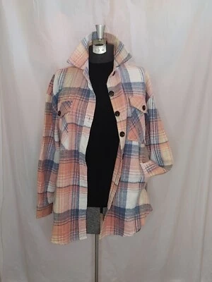 Abrigo Mujer Franela Botón Frontal Guisante Rosa Cuadros Talla Mediana Abrigo Bolsillos Foto 1 de 4