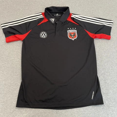 Adidas DC United Black Soccer Golf Polo Shirt Men size medium VW logo Cover