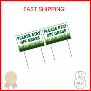 4 Less Co 8x12 Inch PLEASE STAY OFF GRASS Yard Sign with Stake wb - 2 PACK - Picture 1 of 1