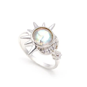 Natural Rainbow Moonstone Round Shape Ring Solid Silver Jewelry Anniversary Gift - Picture 1 of 10