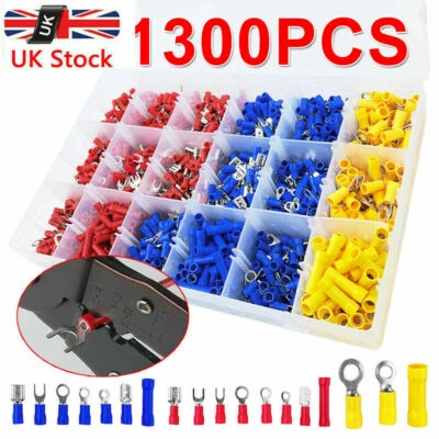 1300Pcs Assorted Insulated Electrical Wire Terminals Crimp Connectors Spade Kit