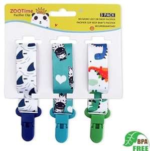 SET of x 3 Dummy Clips Holder Strap Soother Pacifier baby unisex fun safe pack 3 - Picture 1 of 5