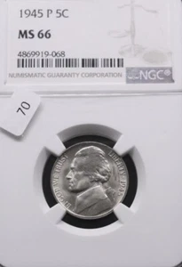 1945 P SILVER WARTIME NICKEL NGC CERTIFIED MS66 DEEP FROSTY WHITE - Picture 1 of 2