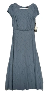 ADRIANNA PAPELL Gown Size 4 Blue Beaded Sequin Blouson NWT FLAW - Picture 1 of 11