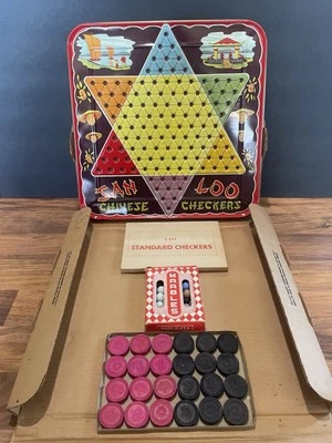 Vintage SAN LOO Chinese Checkers Game Board Tin Northwestern Products Missouri - Image 1 of 4