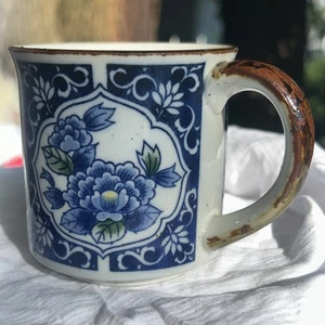Vintage Japan Otagiri Chrysanthemum Blue Flower Brown Speckled Coffee Tea Mug - Picture 1 of 5