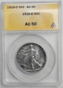 1916 D Denver Mint Walking Liberty Half Dollar 50c ANACS AU 50 - Picture 1 of 4
