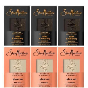6 Pack Shea Moisture Moisturizing Bar Soap African Black & Coconut Hibiscus, 8oz - Picture 1 of 6