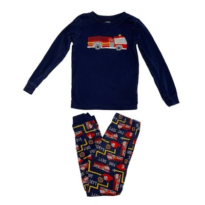 GYMBOREE Camión de Bomberos Apliques Bordados Azul Marino Largo John Pijama Talla 8 Niños Foto 1 de 4