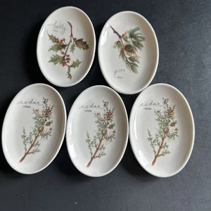 Jenny Parkhurst Christmas Trinket Dishes Set 5 Holiday Small Plates Holly Pine - Picture 1 of 20