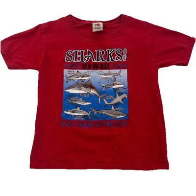 Fruit of the Loom HD Red Cotton Sharks of Hawaii Red Graphic T Shirt Kids Sz XS - Image 1 of 4