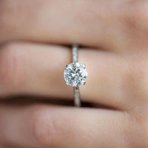Solid 18k White Gold Certified Real Diamond Wedding Ring Round 1.07 Ct GIA IGI - Picture 1 of 8