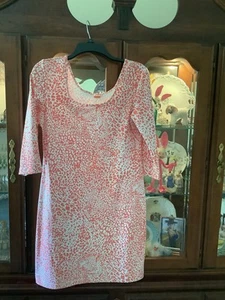 Persifor Kilpatrick Women's Coral Leopard 3/4 Sleeve Scoop Neck Mini Dress Sz M - Picture 1 of 3