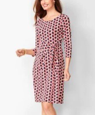 Talbots Dress PL Petite Large Navy Blue Pink Red White Geo Stretch Washable NEW - Image 1 of 4