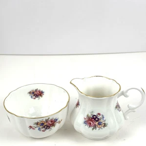 "Chelsea Rose" Abbeydale Bone China Sugar Bowl & Creamer Set Made In England 2pc - Picture 1 of 6